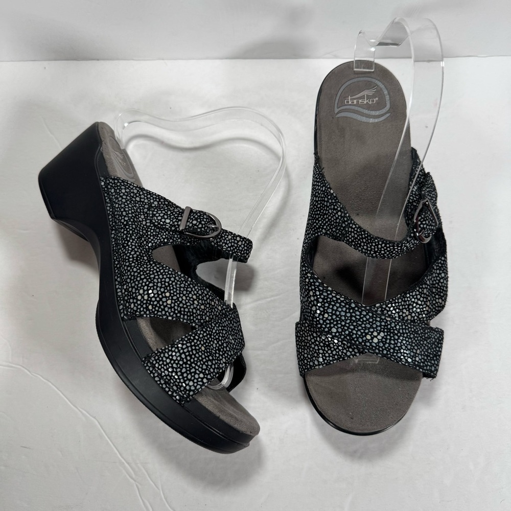 Dansko Strappy Black Metallic Polka Dot Comfort Clog Slide Sandals Women Size 11